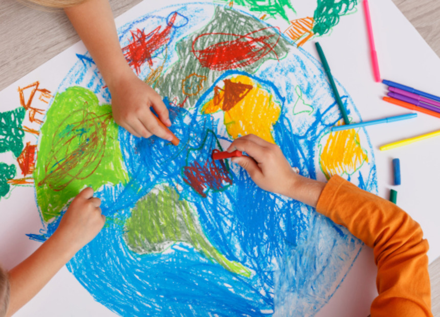 Children of coloring a picture of the world